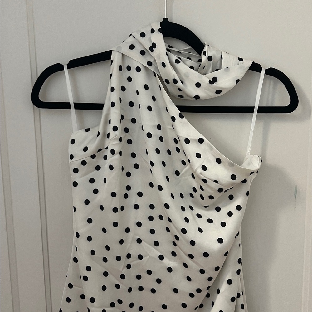 Commense White Polka Dot Mini Dress with Black Spots - Picture 3 of 6